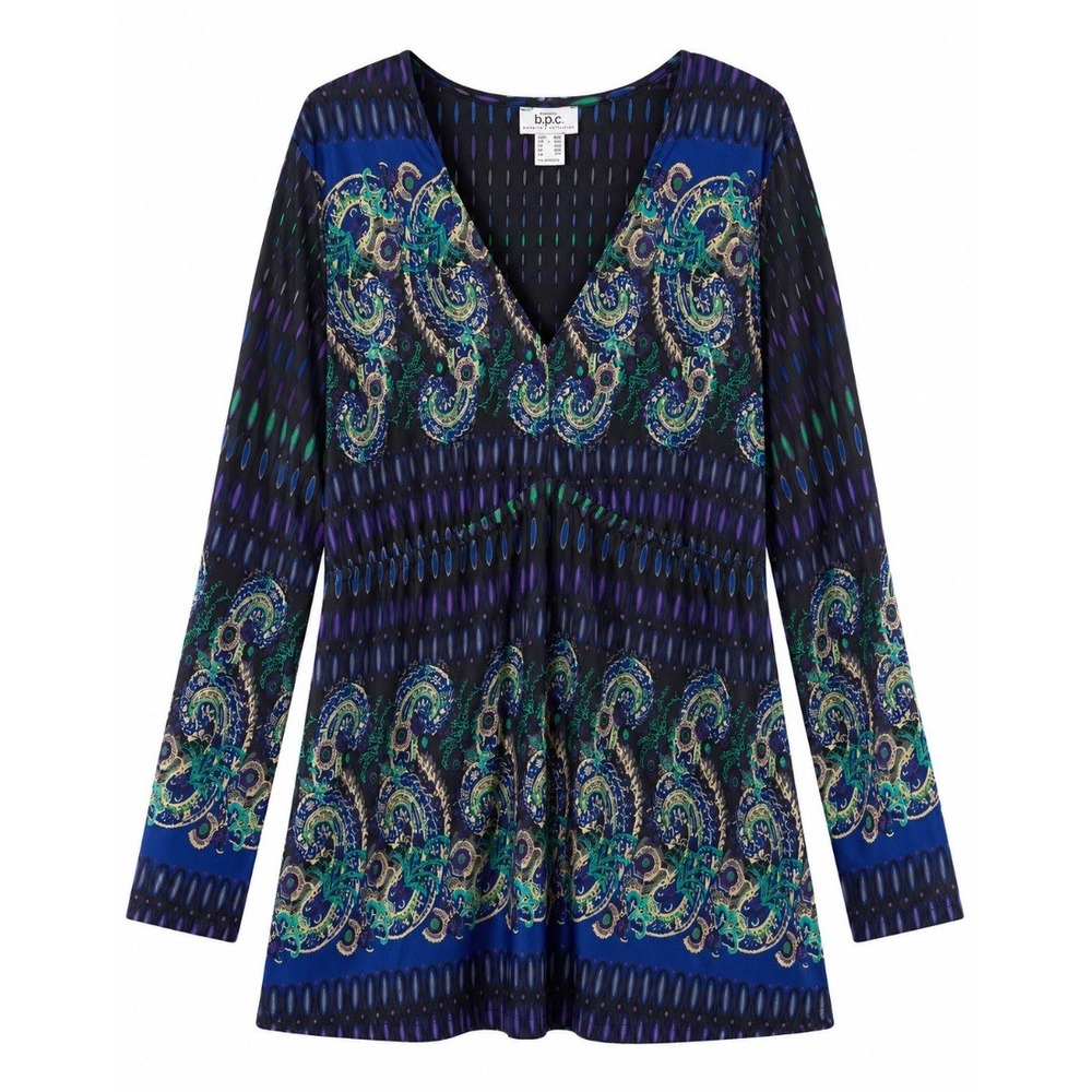 BPC Bonprix Collection Womens Plus Tunic Top Blue Paisley Print Long Sleeve L
